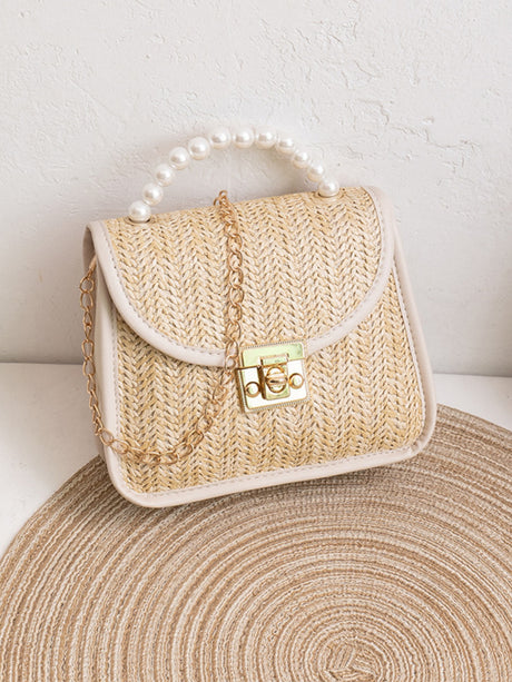 Vacation Straw Beaded Crossbody Bag