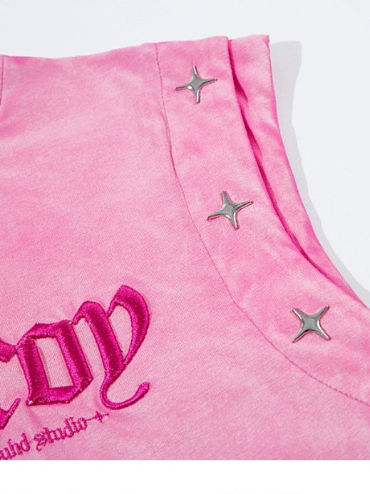 Letter Embroidery Loose-fit Personality Tank Tops