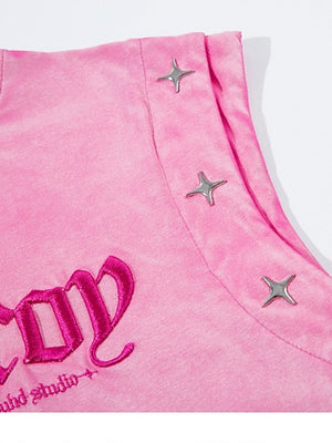 Letter Embroidery Loose-fit Personality Tank Tops