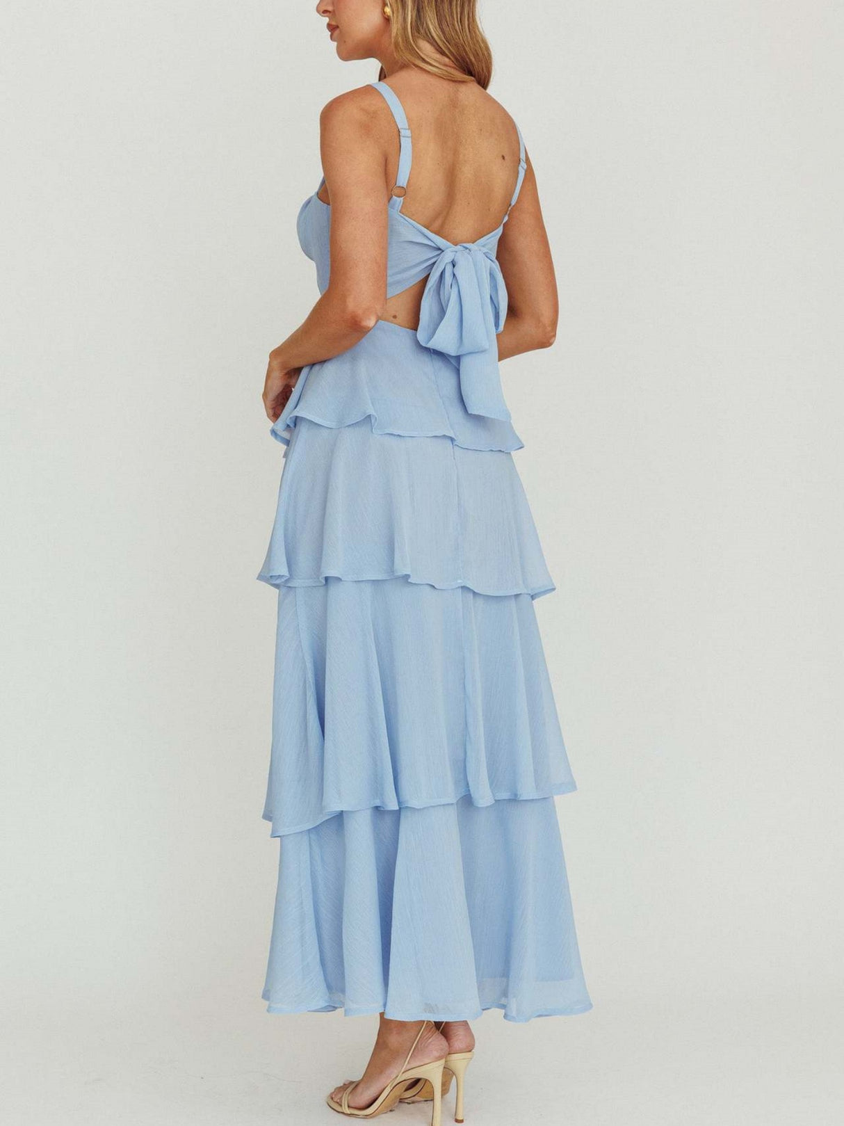 Pleated Splicing Sundress Lace-up Backless Sweet Maxi Dresses