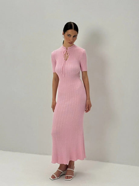 Hollow Knitting Crochet Jacquard Hip-hugging Short Sleeve Grace Maxi Dresses