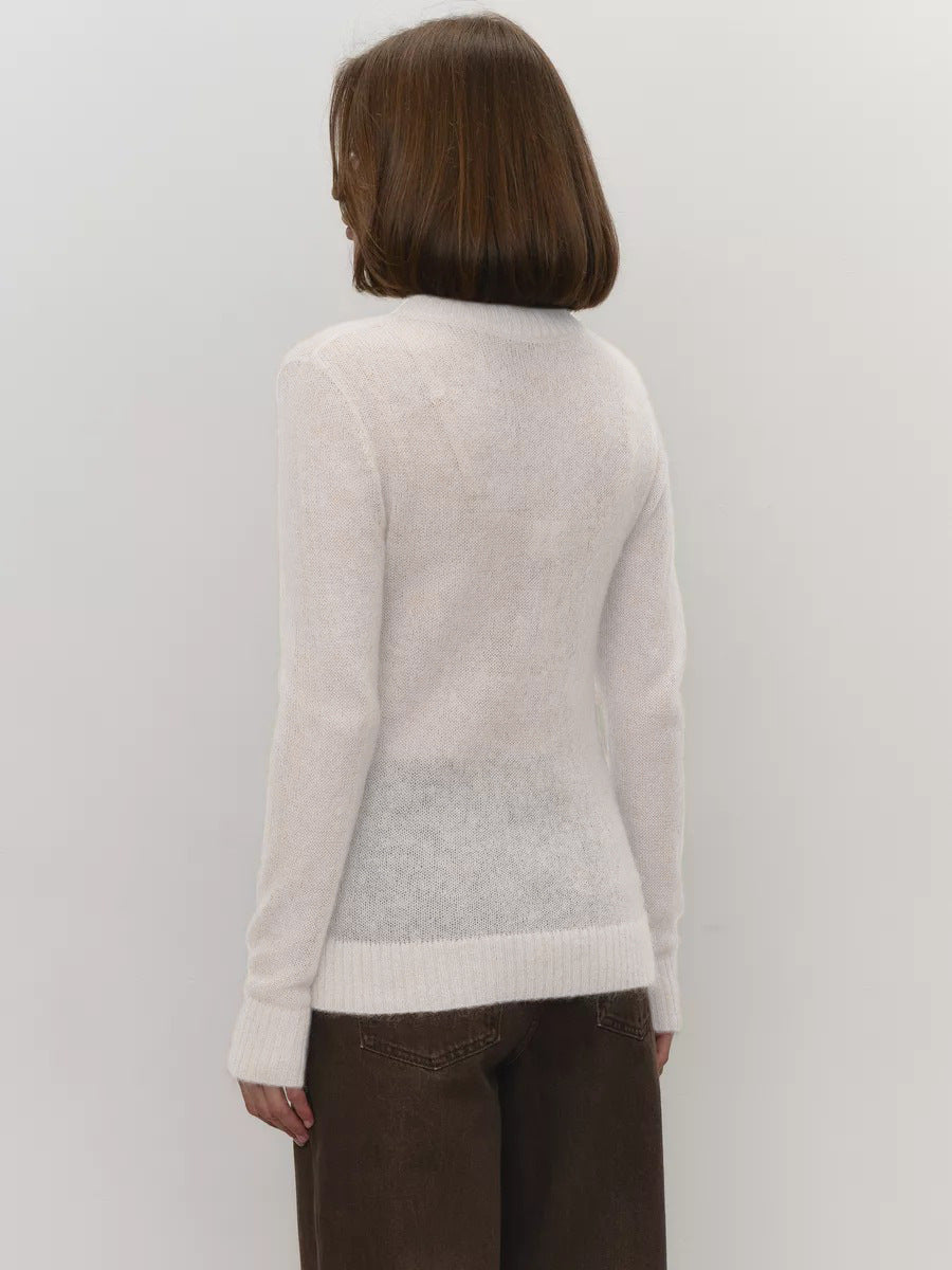 Mohair Crew Neck Pullover Sweater, Semi-sheer Base Layer Sweater