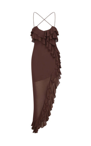 Wood Ear Cross Chiffon Floral High Slit Maxi Dresses