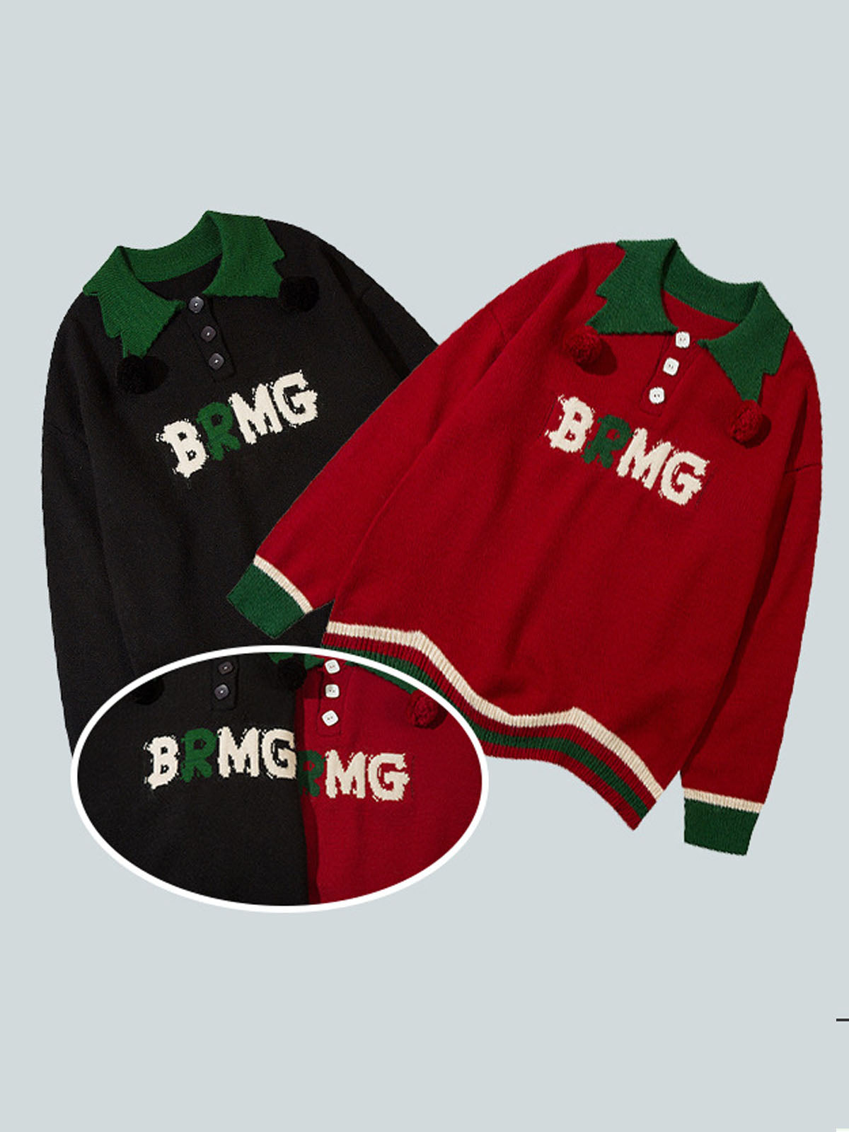 Liber Autumn Winter Unisex Polo Collar Christmas Sweater