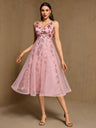 Embroidery Sequins Mesh Sweet Reunion Midi Dresses