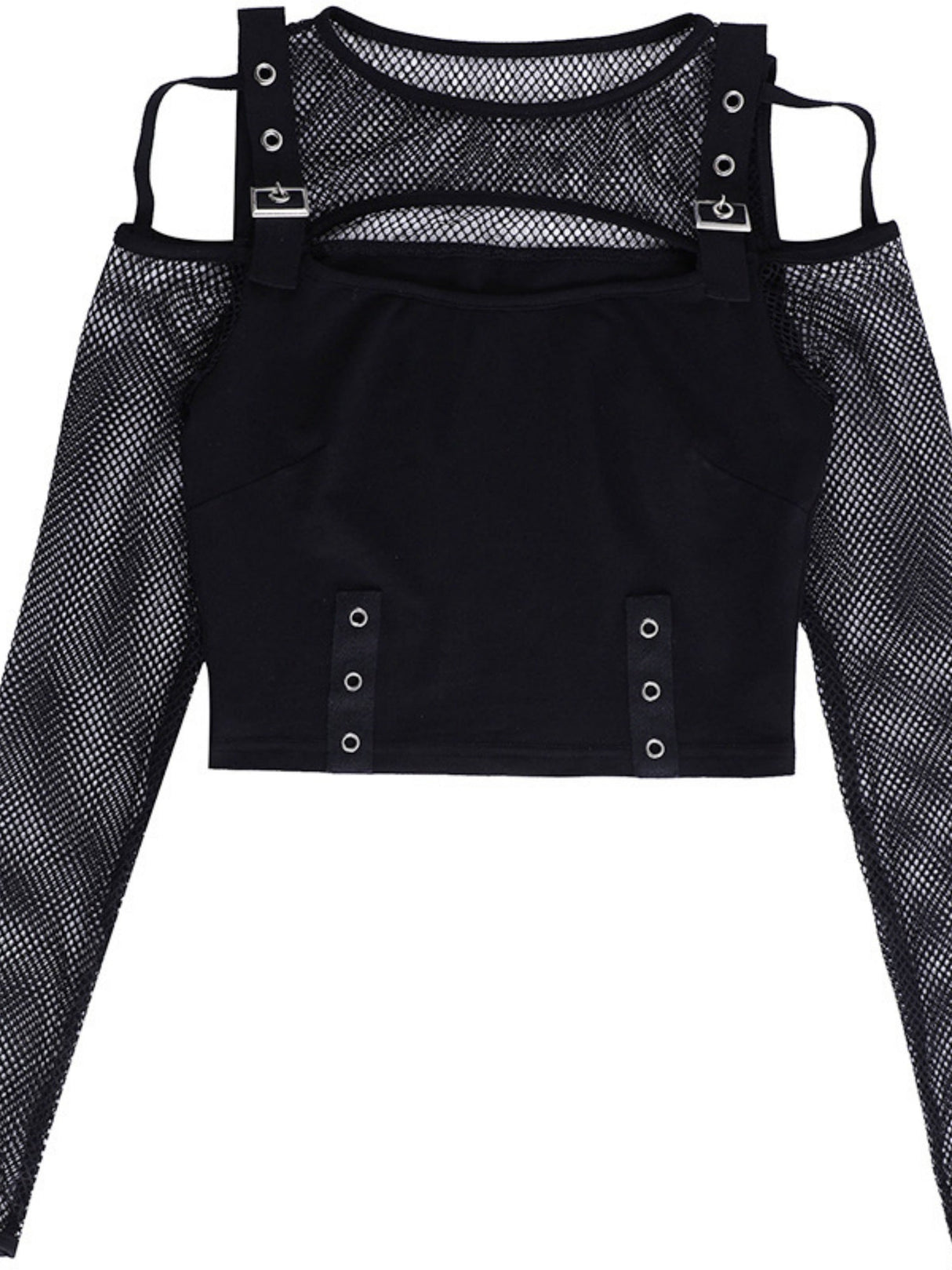 Y2K Hollow Out Off-shoulder Grid Splicing Long-sleeved T-shirt