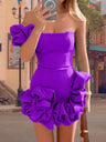 Ruffled Flower Bud Waist One Shoulder Tube Top Hip Mini&Short Dresses
