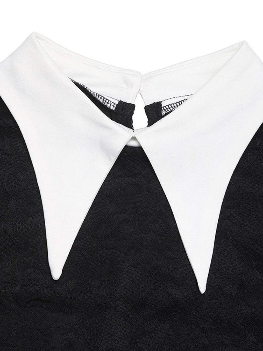 Lace Splicing Color-blocked Collar Slim-fit Hip-hugging Maxi Dresses