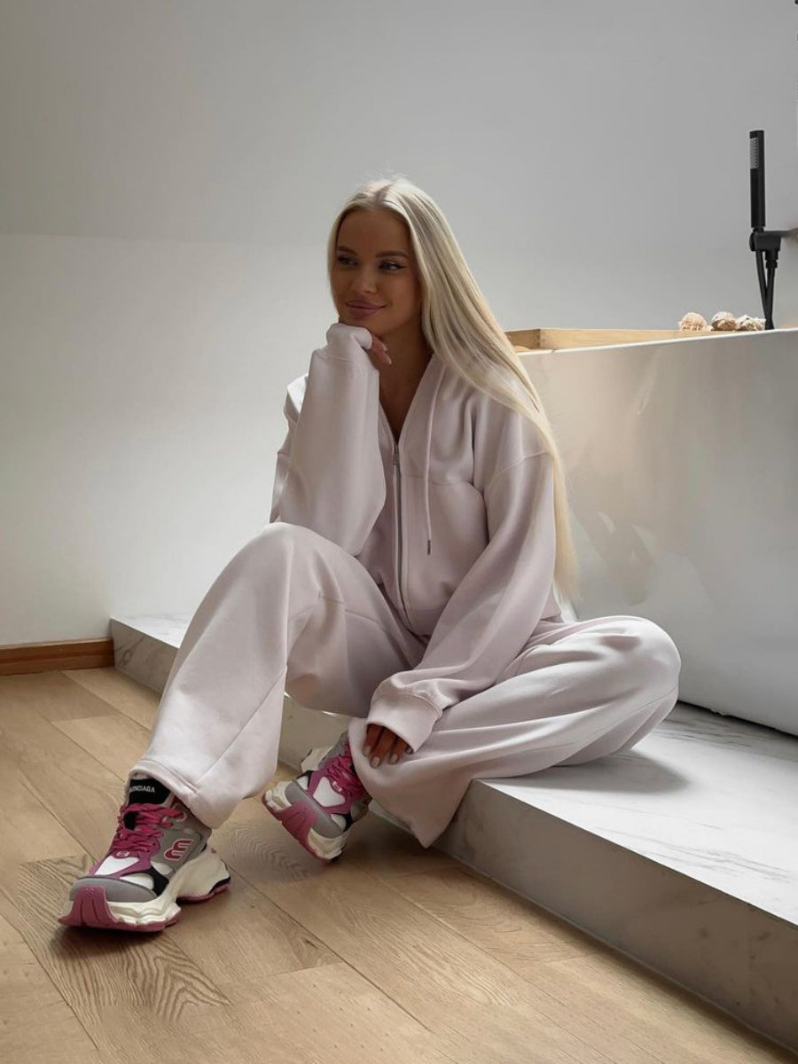 Liber Autumn women's clothing with pockets solid color Sweatshirts&Hoodies Long sleeve cardigan two piece set