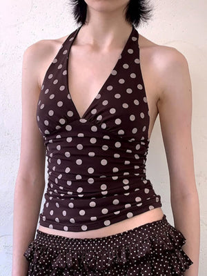 Polka Dots Halter V-neck Sweet Tank Tops&Camis