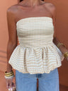 Plaid Splicing Ruffle Strapless Sweet Tank Tops&Camis