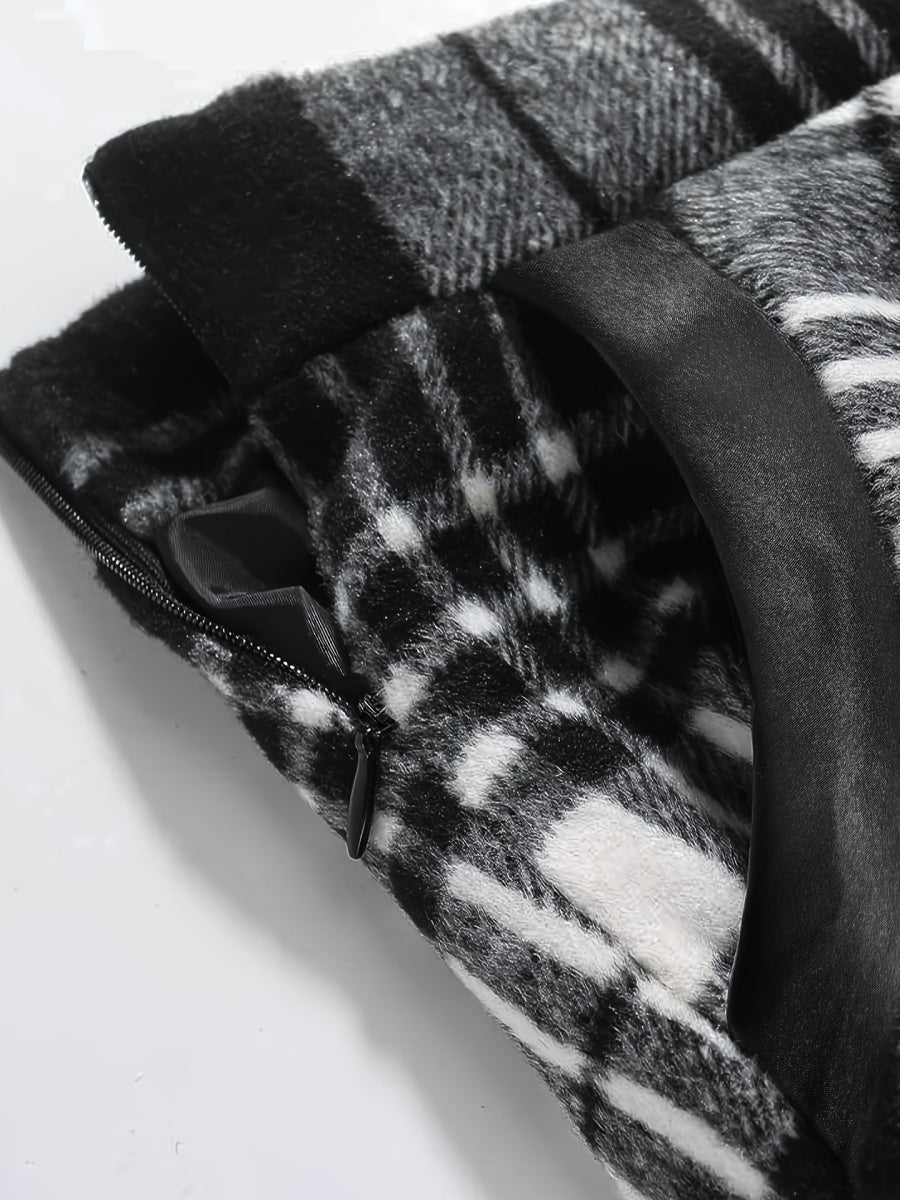 Plaid Woolen Cloth Big Pocket Long Umbrella Skirt Commuting Skirts