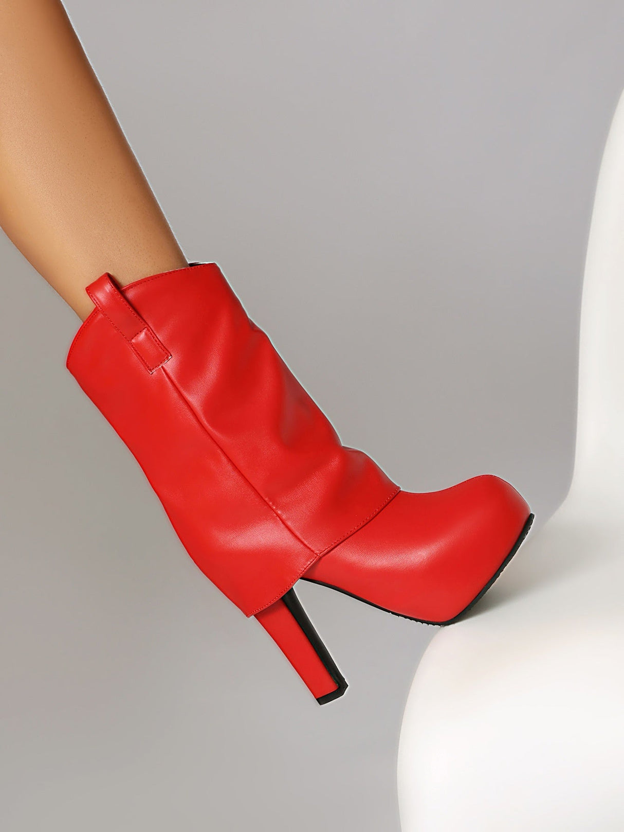 Patchwork Pleated High-heeled Mid-calf Women's Boots