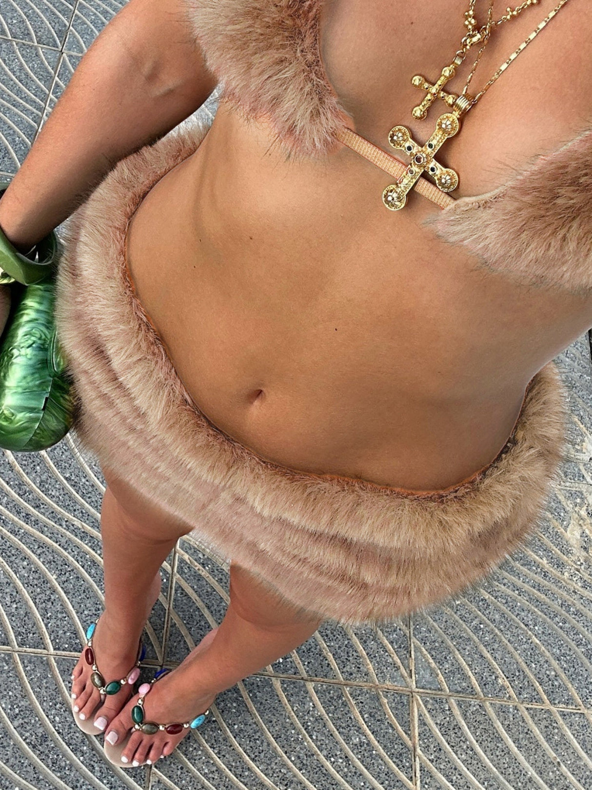 Side Pleats Low-rise Furry Bodycon Skirt