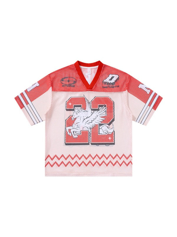 Printed Net Hole Baseball Color-blocked Breathable T-shirts