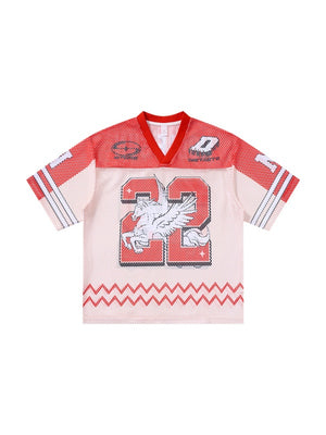 Printed Net Hole Baseball Color-blocked Breathable T-shirts