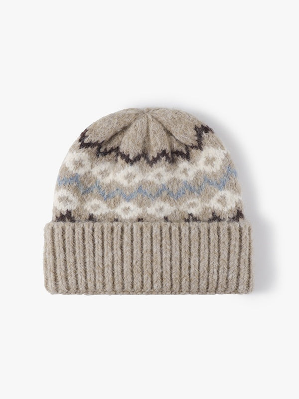Gestreifte Jacquard-Mütze mit Umschlag, dick gestrickte Wintermütze, mit Thermofleece gefüttert, Einheitsgröße