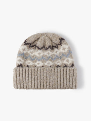 Gestreifte Jacquard-Mütze mit Umschlag, dick gestrickte Wintermütze, mit Thermofleece gefüttert, Einheitsgröße