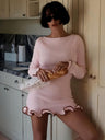 Elegant Solid Color Round Neck Long Sleeve Slim Fit Ruffle Dress
