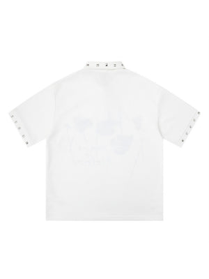 Portrait Printed Loose-fit Ins Metal Orange POLO Shirt