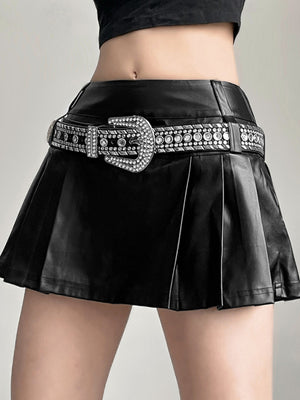 PU High-waisted No Belt Pleated Skirt