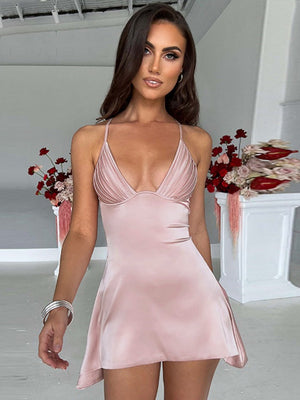Liber Spring Women's Backless Solid Color Mini&Short Dresses