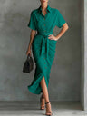 Shirt Dress Lace Up Grace Temperament Maxi Dresses
