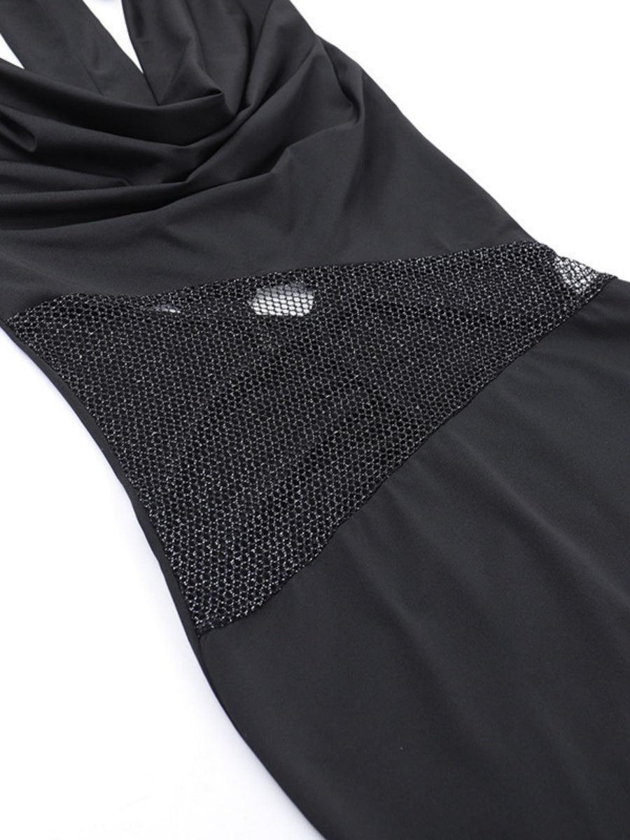 【EXPÉDITION NORMALE】Robes courtes et mini dos nu à col drapé et empiècements en maille scintillante