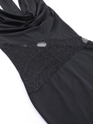 【EXPÉDITION NORMALE】Robes courtes et mini dos nu à col drapé et empiècements en maille scintillante