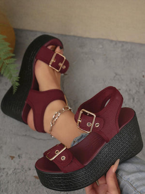 Metal Buckle Vacation Wedge Platform Sandals