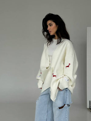 Liber Summer Women's Dachshund embroidered cardigan sweater Anime cartoon Cardigans