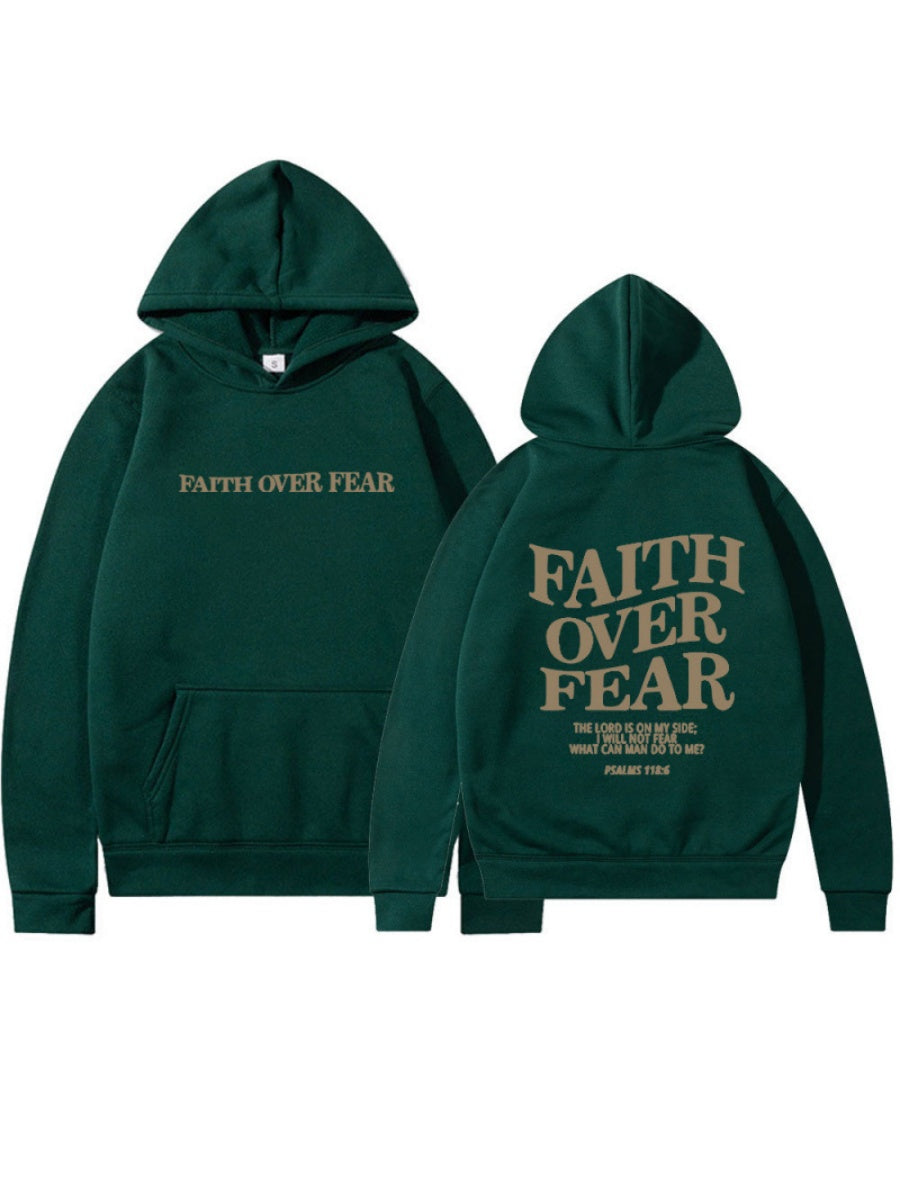 Long Sleeve Leisure Faith Over Fear Print Hoodies