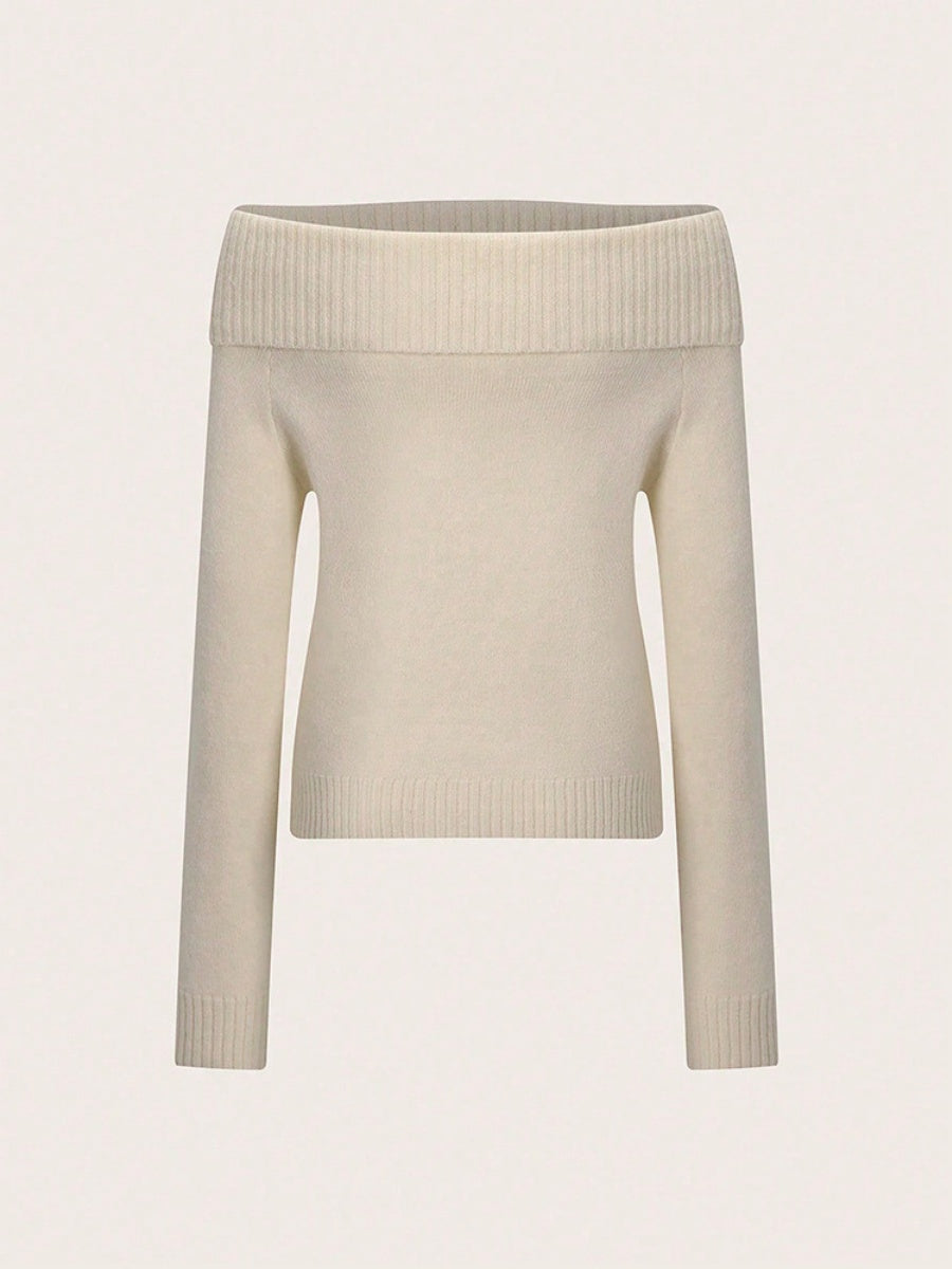Liber Autumn women's knitted off-shoulder one-shoulder pullover mesh see-through top