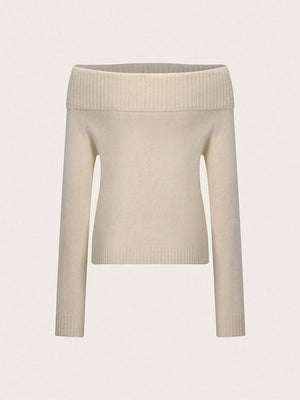 Liber Autumn women's knitted off-shoulder one-shoulder pullover mesh see-through top