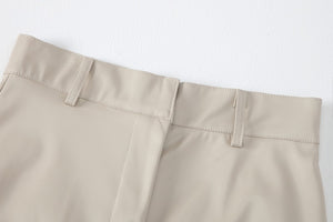 Slit Solid Color High Waist Simple Leather Slim Fit Midi Skirt