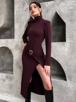 High-neck Split Sexy Slim Fit Hip-length Dress