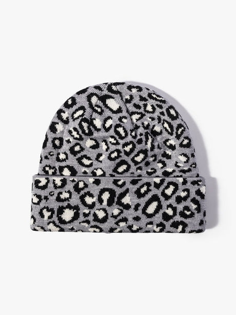 Leopard Jacquard Beanie, Thick Knit Winter Hat with Ear Coverage, Warm Fleece-Lined, One Size