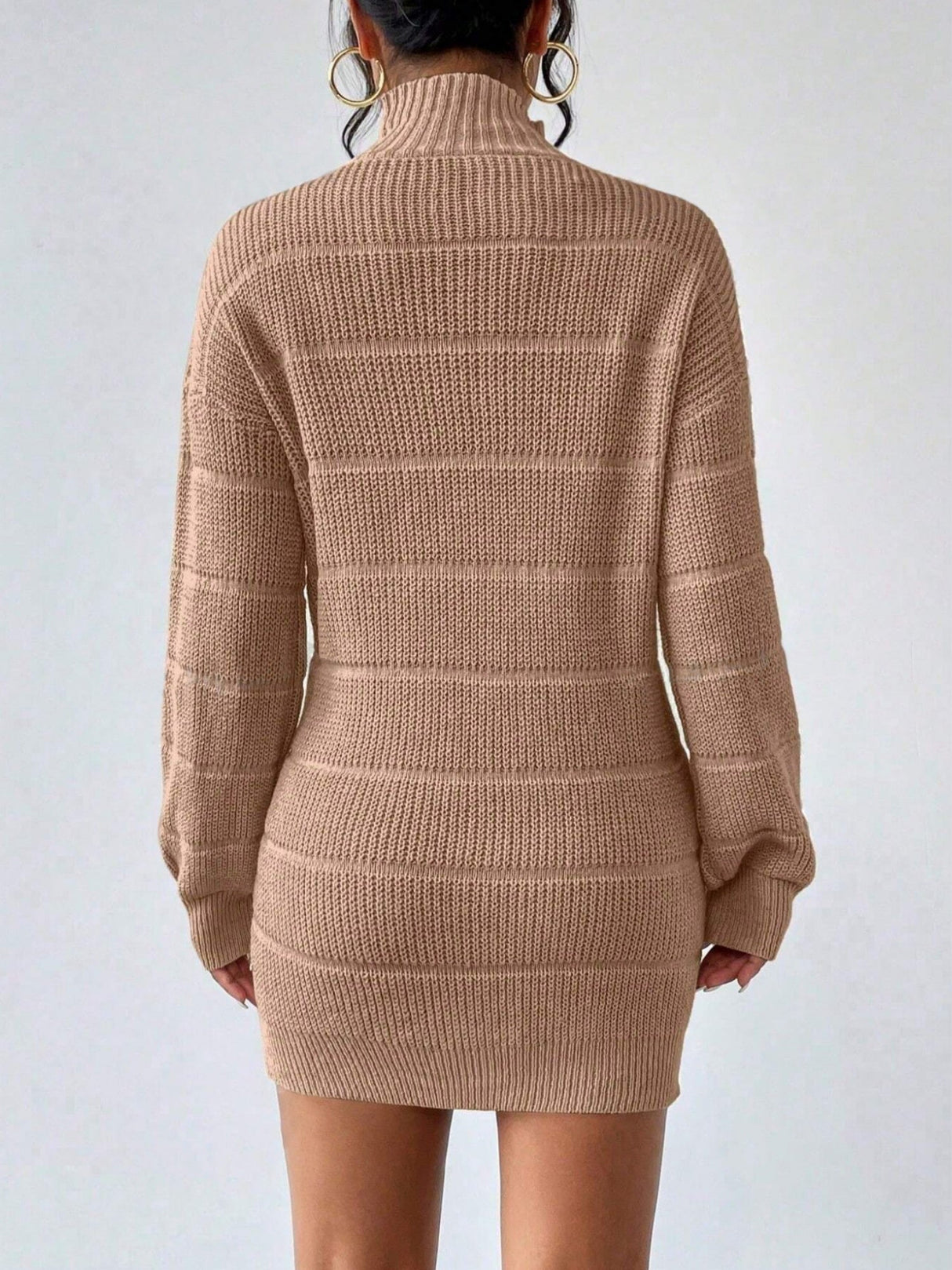 High Collar Long Sleeve Waist-cinching And Hip-hugging Knitted Sweaters Midi Dresses