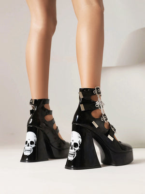 Cross-shaped Punk Dark Gothic High-heeled Mary Jane Shoes