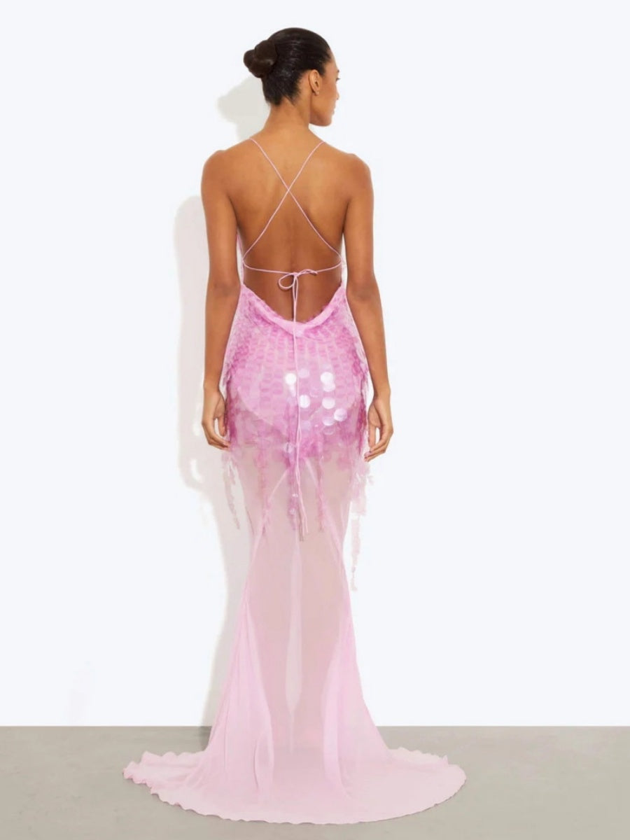 Liber Winter Women's Backless Splicing Deep V-neck Maxi Dresses