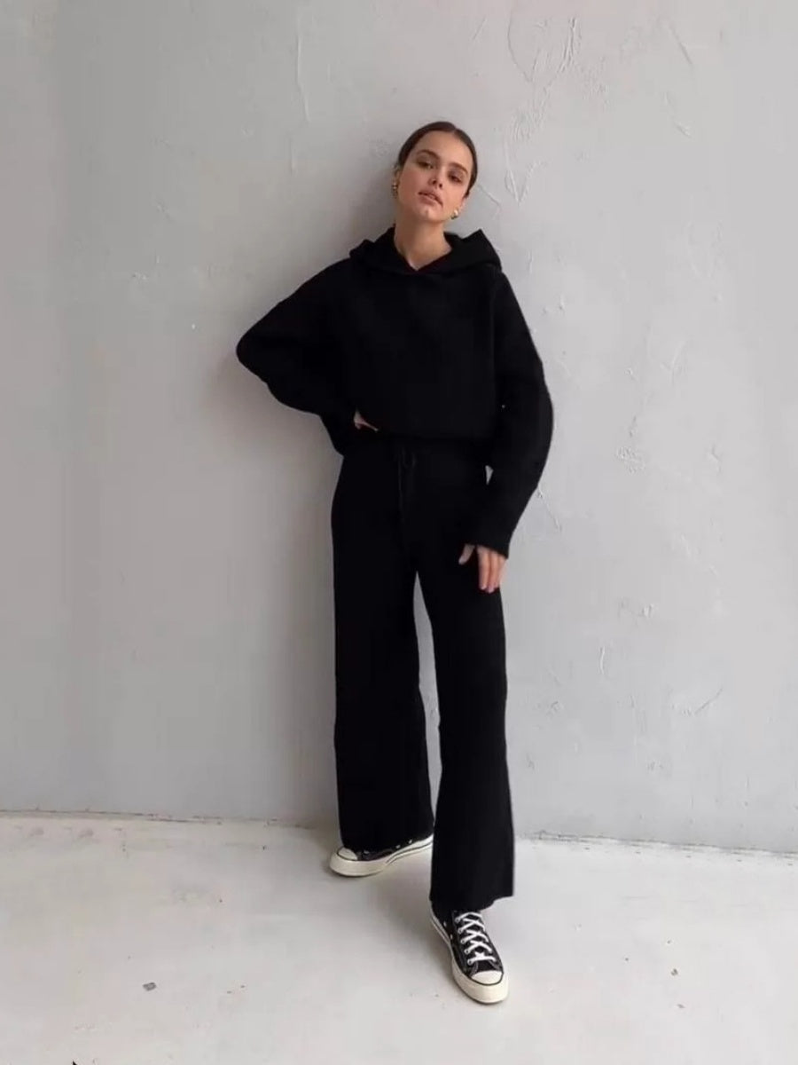 Liber Autumn women's hooded solid color sweatshirt long sleeve two-piece suit