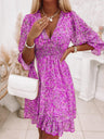 Floral V-neck Short Sleeve Ruffle Mini&Short Dresses