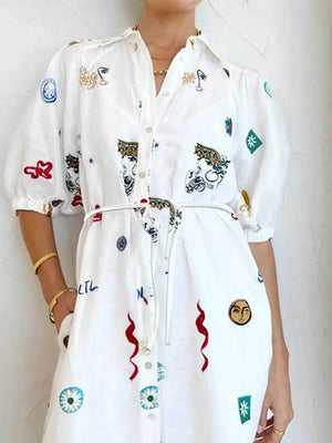 Tie-waist Puff Sleeve Shirt Dress