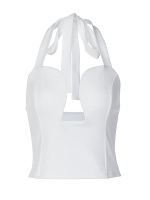 Hollow-out Bralette With Underwire, Tight-fitting Solid Color Halter Neck Double-layer Vest