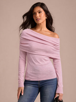 Wool Folded Off-shoulder Long-sleeved Sweater