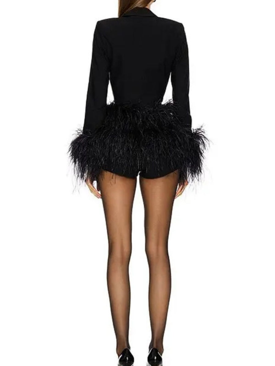 Deep V Feather Stitching Suit Jumpsuit Shorts Formal Dress Mini&Short Dresses