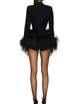 Deep V Feather Stitching Suit Jumpsuit Shorts Formal Dress Mini&Short Dresses