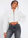 Women's Autumn/Winter Solid Color Zipper Cardigan Long Sleeve Short Hooded Sweatshirt