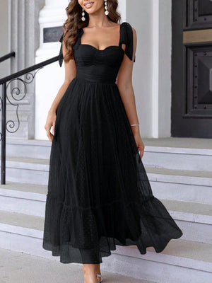 Polka Dots Strapless Shoulder Strap Mesh Splicing Sweet Maxi Dresses