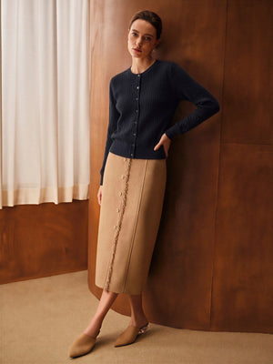 Wool Blend Cable Knit Crew Neck Single-breasted Cardigan